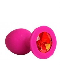 Ярко-розовая анальная пробка с красным кристаллом - 9,5 см. - 1137 - купить с доставкой в Бердске