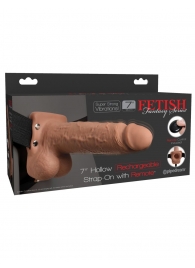 Кофейный перезаряжаемый вибрострапон 7  Hollow Rechargeable Strap-on with Balls - 20,3 см. - Pipedream - купить с доставкой в Бердске