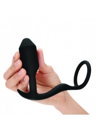 Черное эрекционное кольцо с анальным плагом Snug   Tug - b-Vibe - в Бердске купить с доставкой