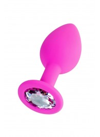 Розовая анальная втулка Brilliant с прозрачным кристаллом - 7 см. - ToyFa - купить с доставкой в Бердске