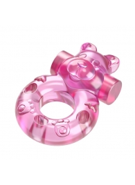Розовое эрекционное виброкольцо на пенис Pink Bear - Baile - в Бердске купить с доставкой