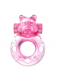 Розовое эрекционное виброкольцо на пенис Pink Bear - Baile - в Бердске купить с доставкой