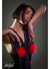 Зажимы на соски с красным пухом Euphoric - Lola Games - купить с доставкой в Бердске