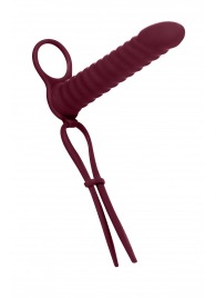 Бордовая вибронасадка для двойного проникновения Rori - 17 см. - Lola Games - купить с доставкой в Бердске