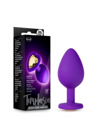 Фиолетовая анальная пробка Bling Plug Medium с золотистым стразом - 8,3 см. - Blush Novelties - купить с доставкой в Бердске