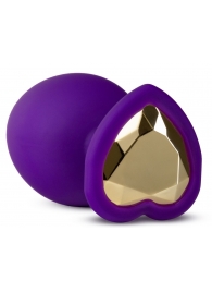 Фиолетовая анальная пробка Bling Plug Large с золотистым стразом - 9,5 см. - Blush Novelties - купить с доставкой в Бердске