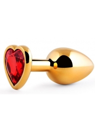 Золотистая анальная пробка с красным стразом-сердечком - 8 см. - Anal Jewelry Plug - купить с доставкой в Бердске