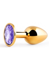 Золотистая анальная пробка с фиолетовым стразом - 7,2 см. - Anal Jewelry Plug - купить с доставкой в Бердске