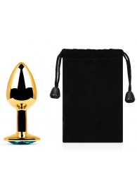 Золотистая анальная пробка с голубым стразом - 7,2 см. - Anal Jewelry Plug - купить с доставкой в Бердске