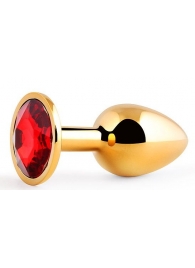 Золотистая анальная пробка с красным стразом - 7,2 см. - Anal Jewelry Plug - купить с доставкой в Бердске