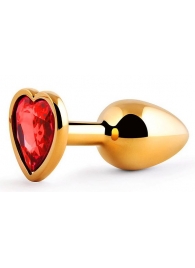 Золотистая анальная пробка с красным стразом-сердечком - 7 см. - Anal Jewelry Plug - купить с доставкой в Бердске