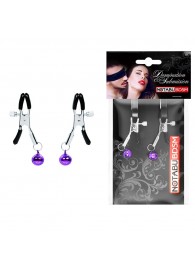 Оригинальные зажимы на соски с фиолетовыми шариками - Notabu - купить с доставкой в Бердске