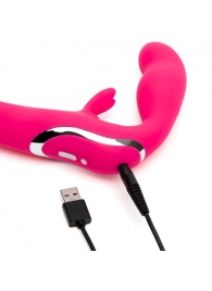 Ярко-розовый безремневой страпон Rechargeable Vibrating Strapless Strap-On - Happy Rabbit - купить с доставкой в Бердске