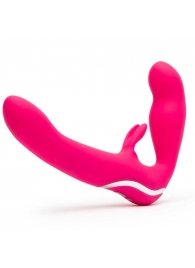 Ярко-розовый безремневой страпон Rechargeable Vibrating Strapless Strap-On - Happy Rabbit - купить с доставкой в Бердске