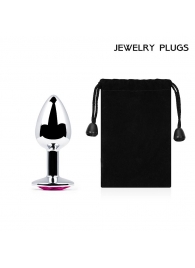 Серебристая анальная пробка с малиновым кристаллом - 7,2 см. - Anal Jewelry Plug - купить с доставкой в Бердске