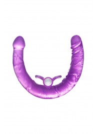 Фиолетовый двухсторонний фаллоимитатор с вибропулей - 35 см. - Toyfa Basic