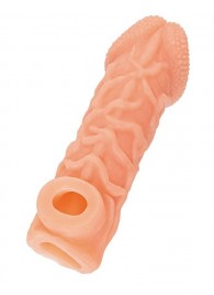 Телесная закрытая насадка с венками Cock Sleeve Size S - 13,8 см. - KOKOS - в Бердске купить с доставкой