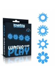 Набор из 4 голубых, светящихся в темноте эрекционных колец Lumino Play - Lovetoy - в Бердске купить с доставкой
