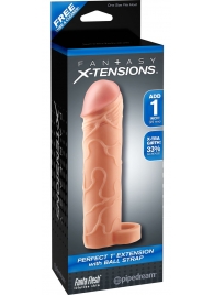Телесная насадка с кольцом Perfect 1 Extension with Ball Strap - 17 см. - Pipedream - в Бердске купить с доставкой