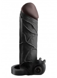 Чёрная вибронасадка с кольцом Vibrating Real Feel 2 Extension - 16 см. - Pipedream - в Бердске купить с доставкой