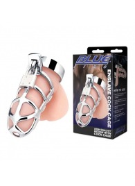 Серебристая металлическая клетка для члена с замком Enslave Cock Cage - BlueLine - купить с доставкой в Бердске