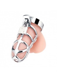 Серебристая металлическая клетка для члена с замком Enslave Cock Cage - BlueLine - купить с доставкой в Бердске