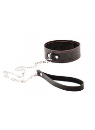 Черный широкий ошейник с красной строчкой и поводком - Crazy Handmade - купить с доставкой в Бердске