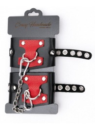 Черные наручники с красным декором и заклепками - Crazy Handmade - купить с доставкой в Бердске