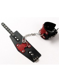 Черные кожаные оковы с красными вставками - Crazy Handmade - купить с доставкой в Бердске