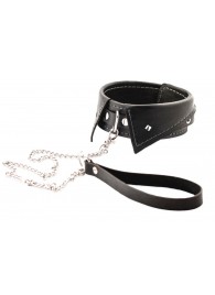 Черный ошейник-воротничок с металлическим поводком - Crazy Handmade - купить с доставкой в Бердске