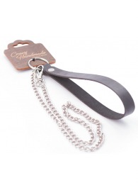 Серебристый металлический поводок с кожаной черной ручкой - 80 см. - Crazy Handmade - купить с доставкой в Бердске