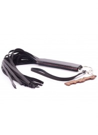 Черная кожаная плеть с удобной ручкой - 50 см. - Crazy Handmade - купить с доставкой в Бердске