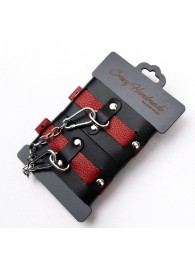 Черно-красные кожаные наручники на металлической сцепке - Crazy Handmade - купить с доставкой в Бердске