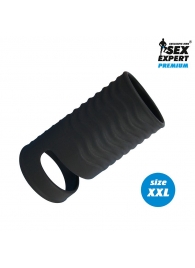 Черная открытая насадка на пенис с кольцом для мошонки XXL-size - 9,4 см. - Sex Expert - в Бердске купить с доставкой