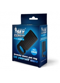 Черная открытая насадка на пенис с кольцом для мошонки XXXL-size - 9,9 см. - Sex Expert - в Бердске купить с доставкой