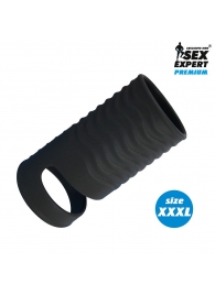Черная открытая насадка на пенис с кольцом для мошонки XXXL-size - 9,9 см. - Sex Expert - в Бердске купить с доставкой