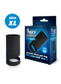 Черная открытая насадка на пенис с кольцом для мошонки XL-size - 8,9 см. - Sex Expert - в Бердске купить с доставкой