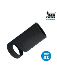 Черная открытая насадка на пенис с кольцом для мошонки XL-size - 8,9 см. - Sex Expert - в Бердске купить с доставкой