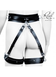 Черный кожаный пояс с гартерами - S-M - Notabu - купить с доставкой в Бердске