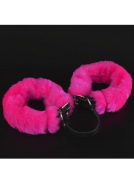 Черные кожаные оковы со съемной ярко-розовой опушкой - Sitabella - купить с доставкой в Бердске