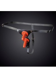 Чёрные кожаные трусики с двумя штырьками для насадок - Sitabella - купить с доставкой в Бердске