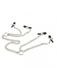 Серебристые зажимы для сосков и половых губ на тонкой цепочке - Notabu - купить с доставкой в Бердске