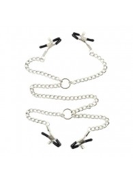 Серебристые зажимы для сосков и половых губ на тонкой цепочке - Notabu - купить с доставкой в Бердске