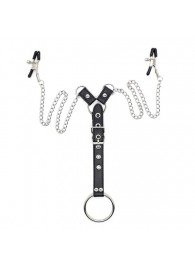 Зажимы для сосков с ремешком и кольцом для пениса - Notabu - купить с доставкой в Бердске