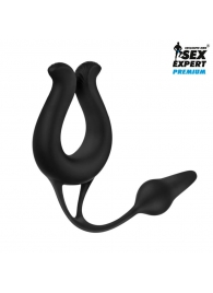 Черная вибронасадка Sex Expert с анальной втулкой - Sex Expert - в Бердске купить с доставкой
