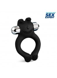 Черное силиконовое эрекционное виброкольцо Sex Expert - Sex Expert - в Бердске купить с доставкой