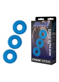 Комплект из трех голубых колец для эрекции 3-Pack Ultra-Stim Stretch Cock Rings - BlueLine - в Бердске купить с доставкой