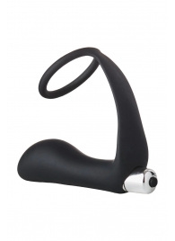 Черное эрекционное кольцо с вибропробкой Vibrating Anal Plug With Cockring - Dream Toys - в Бердске купить с доставкой
