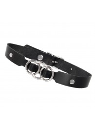 Черный кожаный ошейник со связанными кольцами - Pecado - купить с доставкой в Бердске