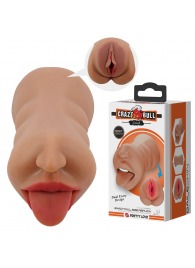 Темно-бежевый двусторонний мастурбатор Sarah - ротик и вагина - Baile - в Бердске купить с доставкой